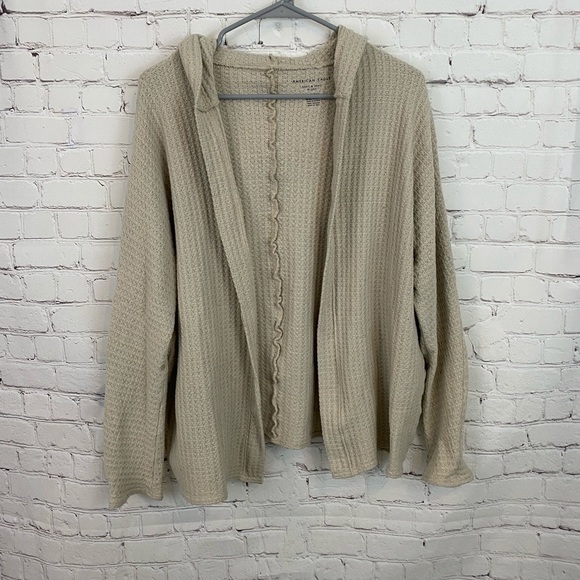 American Eagle XS Plush Hooded Waffle Cardigan - Picture 2 of 7
